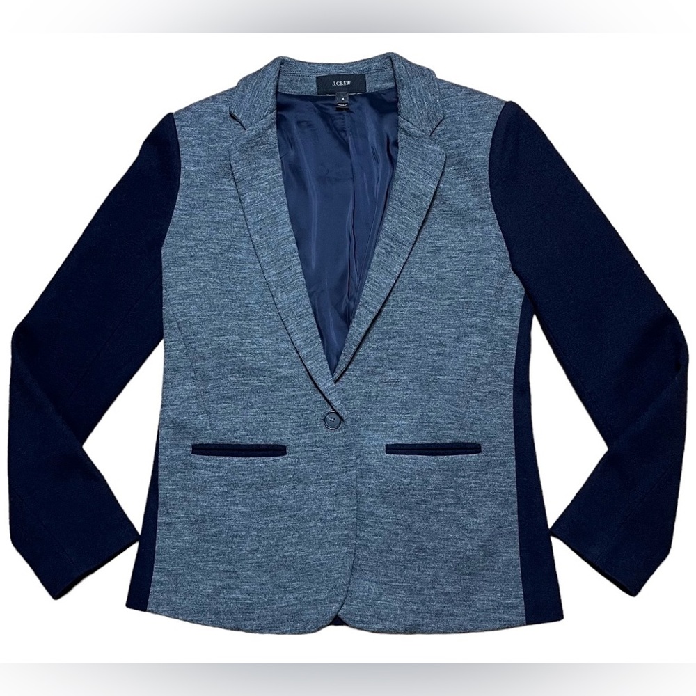 J. Crew Contrast Knit Wool Cotton 1 Button Blazer Sz 4